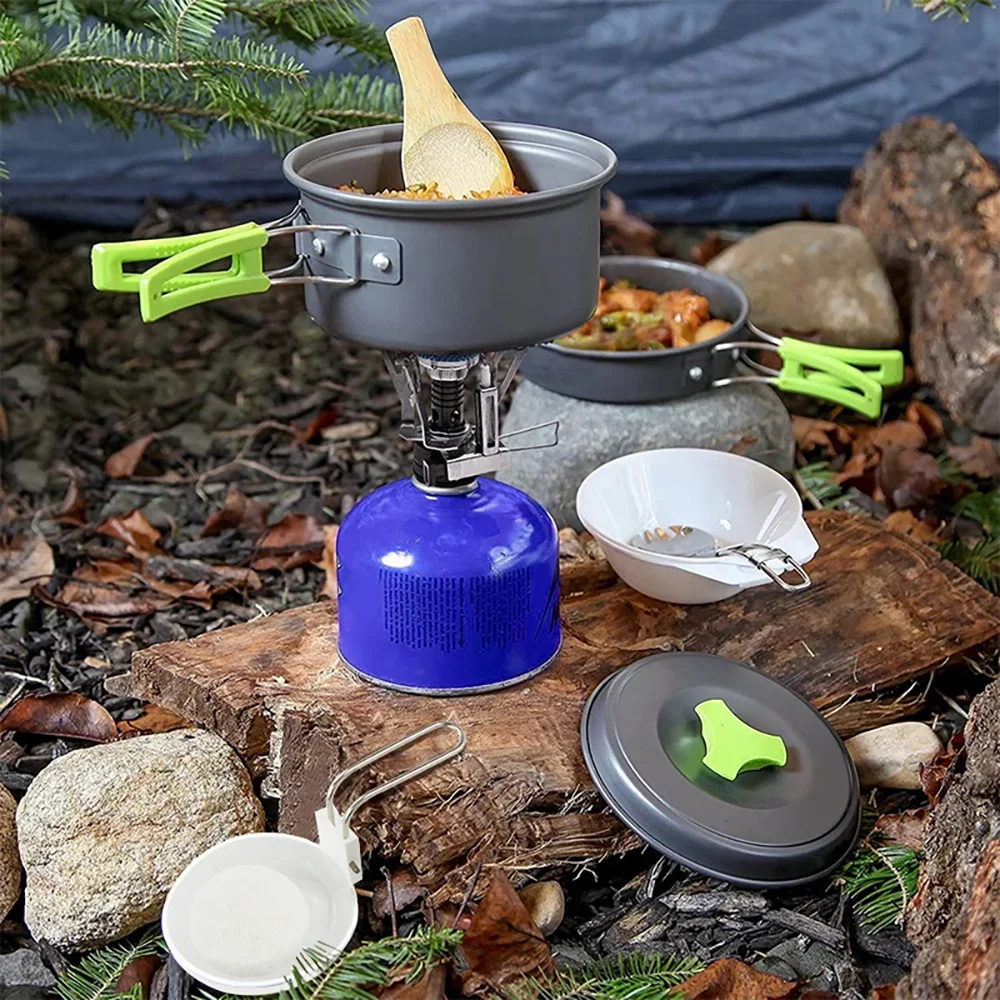 Camping Cooking Organizer - Przenośny, lekki aluminiowy zestaw garnków kempingowych