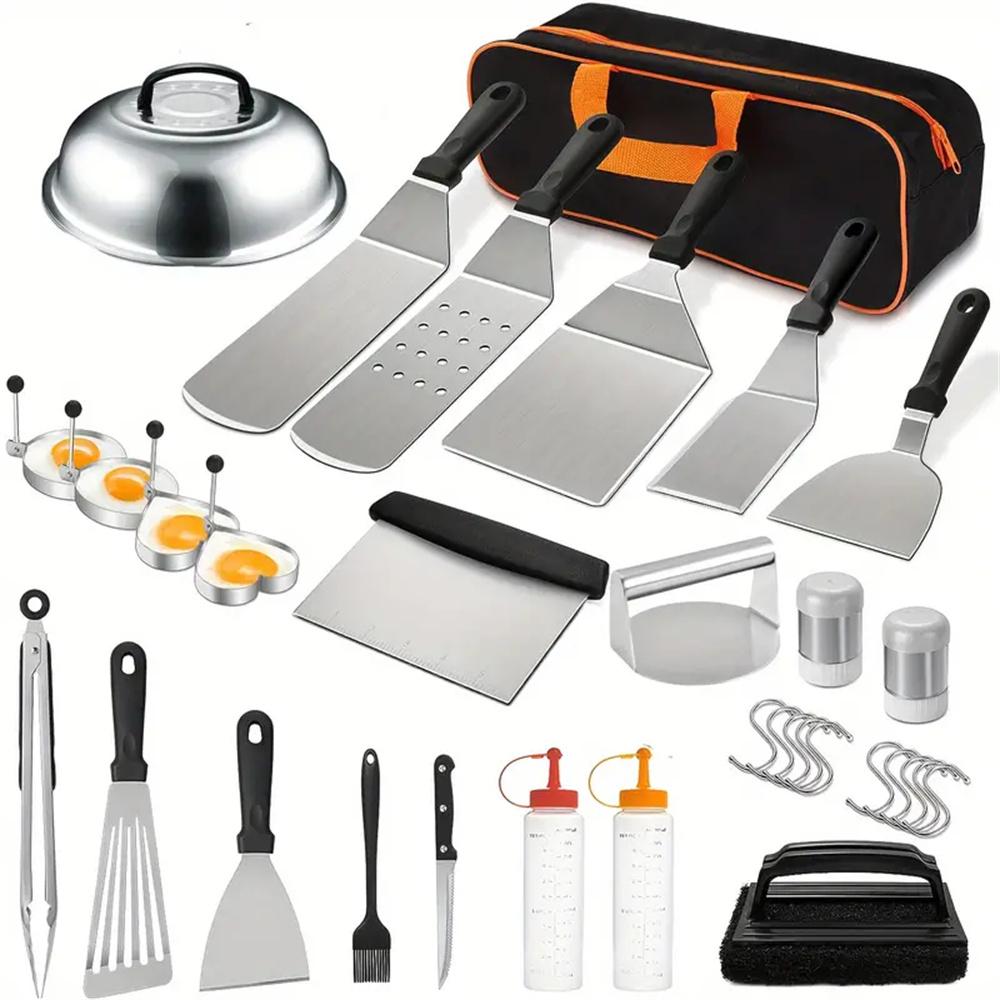 Camping Cooking Flat Top - 33-częściowy zestaw akcesoriów do grilla płaskiego,
